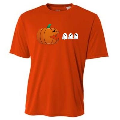 Funny Halloween Pumpkin Eating Ghost Gamer Cute Gift Cooling Performance Crew T-Shirt