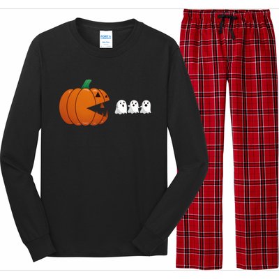 Funny Halloween Pumpkin Eating Ghost Gamer Cute Gift Long Sleeve Pajama Set