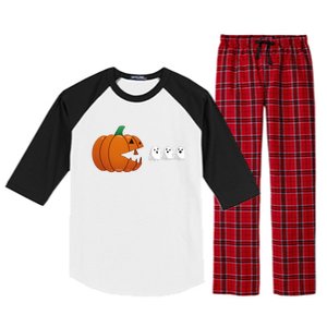 Funny Halloween Pumpkin Eating Ghost Gamer Cute Gift Raglan Sleeve Pajama Set