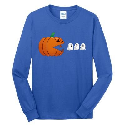 Funny Halloween Pumpkin Eating Ghost Gamer Cute Gift Tall Long Sleeve T-Shirt