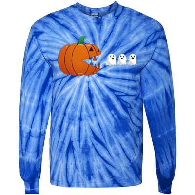 Funny Halloween Pumpkin Eating Ghost Gamer Cute Gift Tie-Dye Long Sleeve Shirt