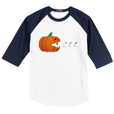 Funny Halloween Pumpkin Eating Ghost Gamer Cute Gift Baseball Sleeve Shirt