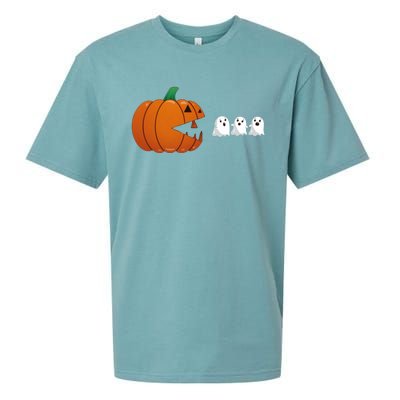 Funny Halloween Pumpkin Eating Ghost Gamer Cute Gift Sueded Cloud Jersey T-Shirt