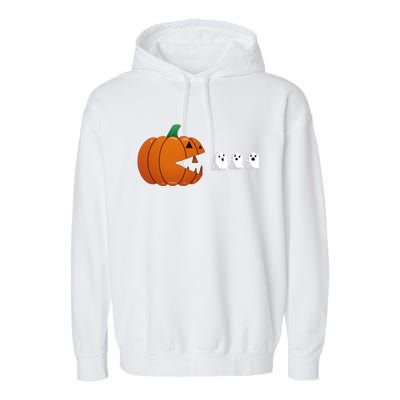 Funny Halloween Pumpkin Eating Ghost Gamer Cute Gift Garment-Dyed Fleece Hoodie