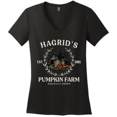 Fall HagridS Pumpkin Farm Patch Autumn Pumpkin Garden Women's V-Neck T-Shirt