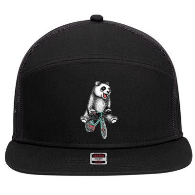 Funny Happy Panda On Bike Bicycle 7 Panel Mesh Trucker Snapback Hat
