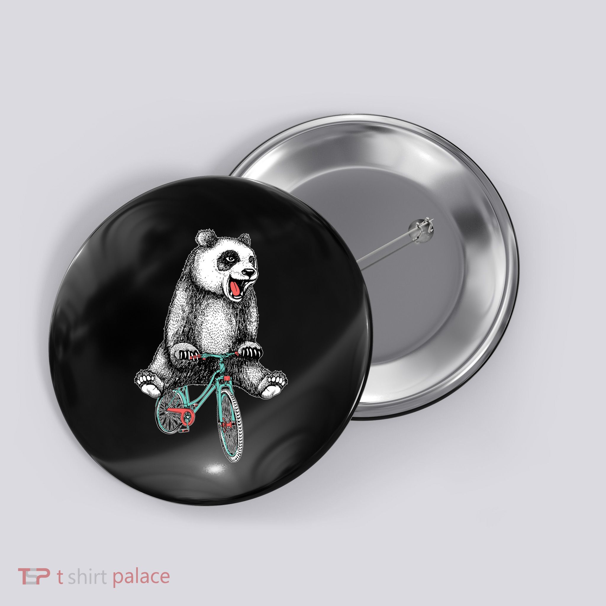 Funny Happy Panda On Bike Bicycle Button