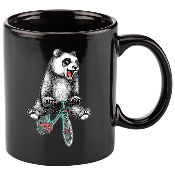 Funny Happy Panda On Bike Bicycle 11oz C Handle Ceramic Mug