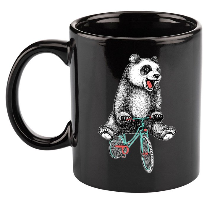 Funny Happy Panda On Bike Bicycle 11oz C Handle Ceramic Mug