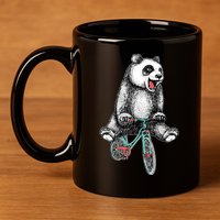 Funny Happy Panda On Bike Bicycle 11oz C Handle Ceramic Mug