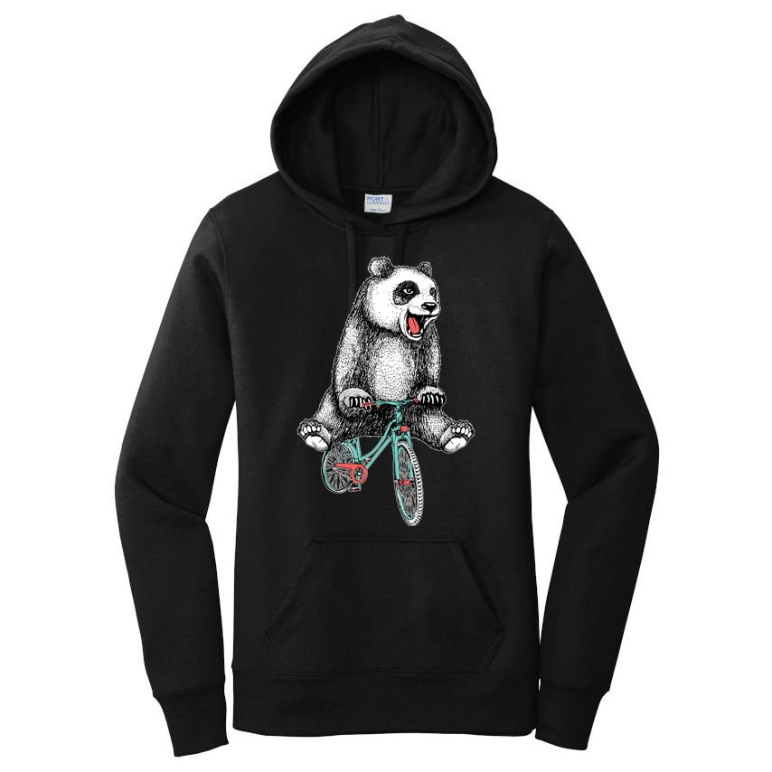Funny Happy Panda On Bike Bicycle Women's Pullover Hoodie