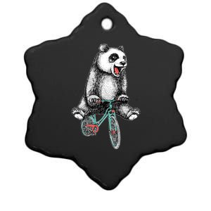 Funny Happy Panda On Bike Bicycle Ceramic Star Ornament