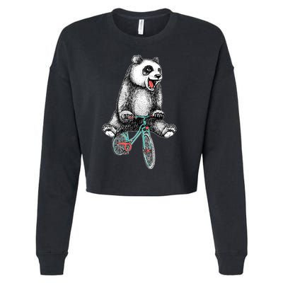 Funny Happy Panda On Bike Bicycle Cropped Pullover Crew