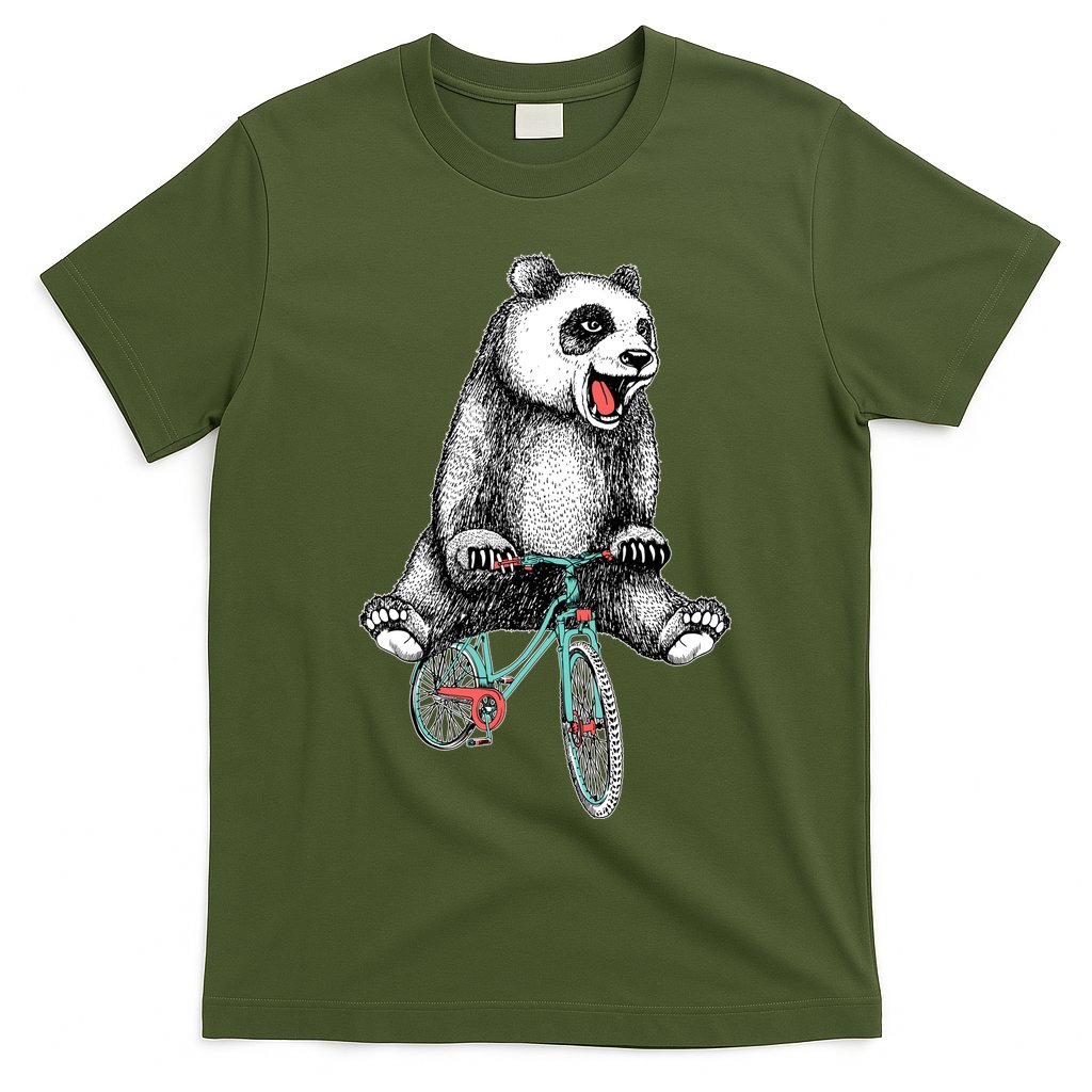 Funny Happy Panda On Bike Bicycle T-Shirt