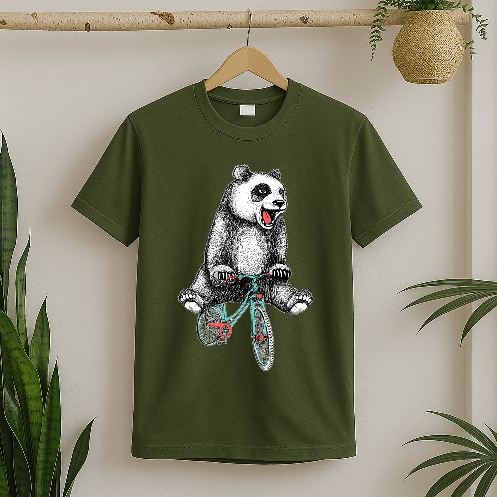 Funny Happy Panda On Bike Bicycle T-Shirt