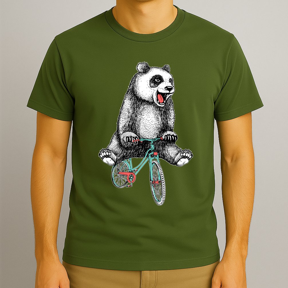 Funny Happy Panda On Bike Bicycle T-Shirt