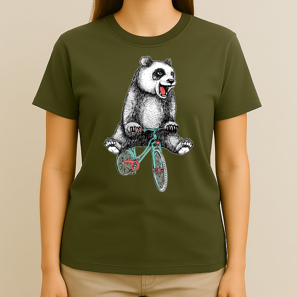Funny Happy Panda On Bike Bicycle T-Shirt