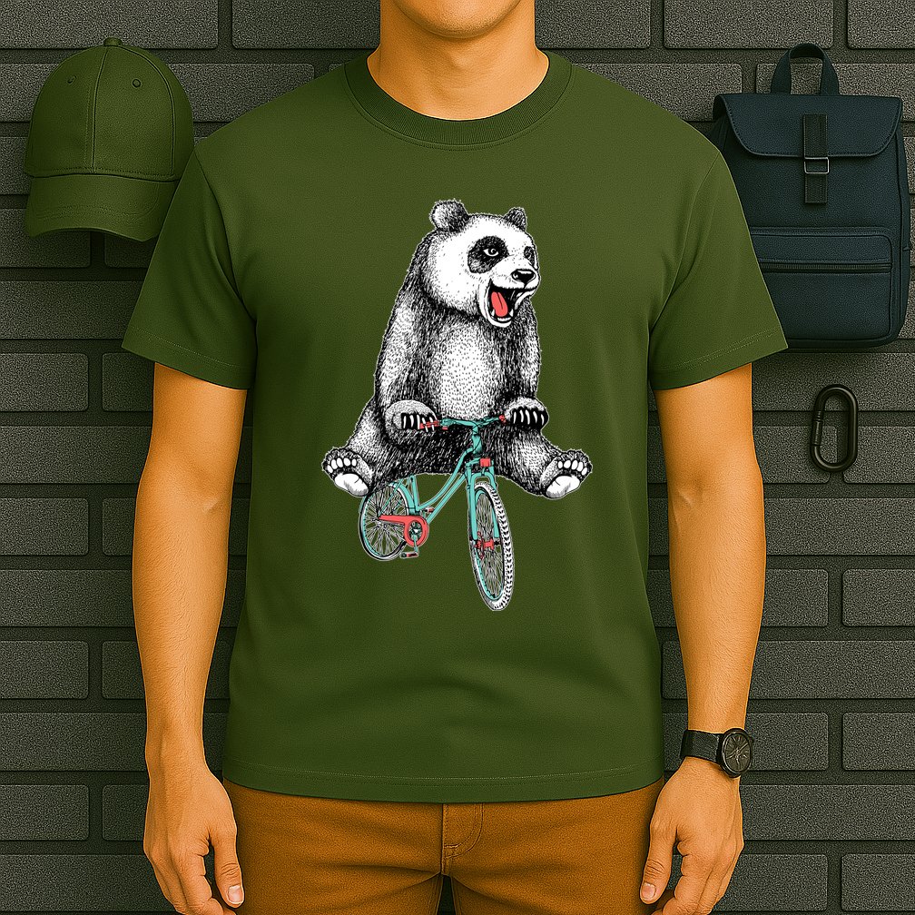 Funny Happy Panda On Bike Bicycle T-Shirt