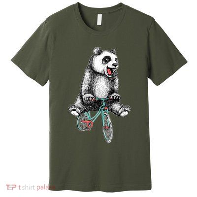 Funny Happy Panda On Bike Bicycle Premium T-Shirt