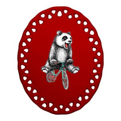 Funny Happy Panda On Bike Bicycle Ceramic Oval Ornament