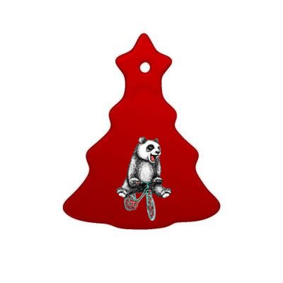 Funny Happy Panda On Bike Bicycle Ceramic Tree Ornament