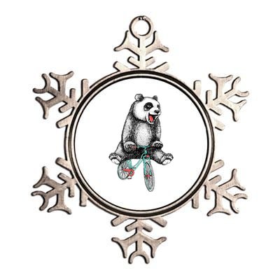 Funny Happy Panda On Bike Bicycle Metallic Star Ornament