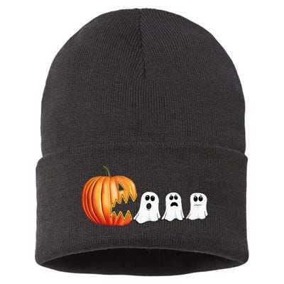 Funny Halloween Pumpkin Ghosts Jack O Lantern Sustainable Knit Beanie