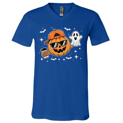 Funny Halloween Pumpkin Ghost Ing Coffee Gift V-Neck T-Shirt