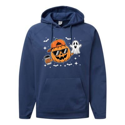 Funny Halloween Pumpkin Ghost Ing Coffee Gift Performance Fleece Hoodie