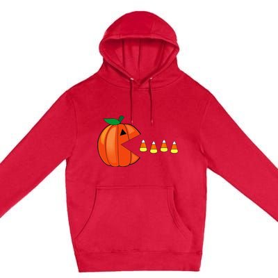 Funny Halloween Pumpkin Eating Candy Corn Premium Pullover Hoodie