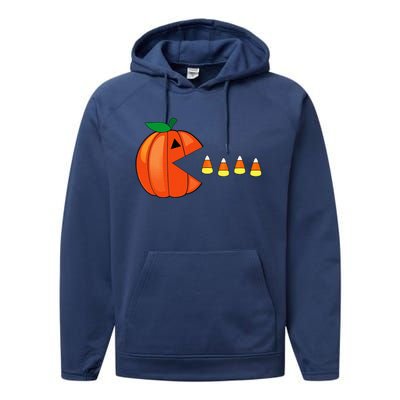 Funny Halloween Pumpkin Eating Candy Corn Performance Fleece Hoodie