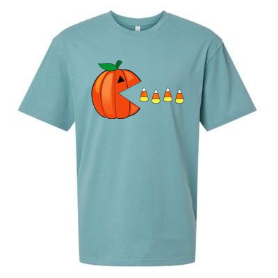 Funny Halloween Pumpkin Eating Candy Corn Sueded Cloud Jersey T-Shirt