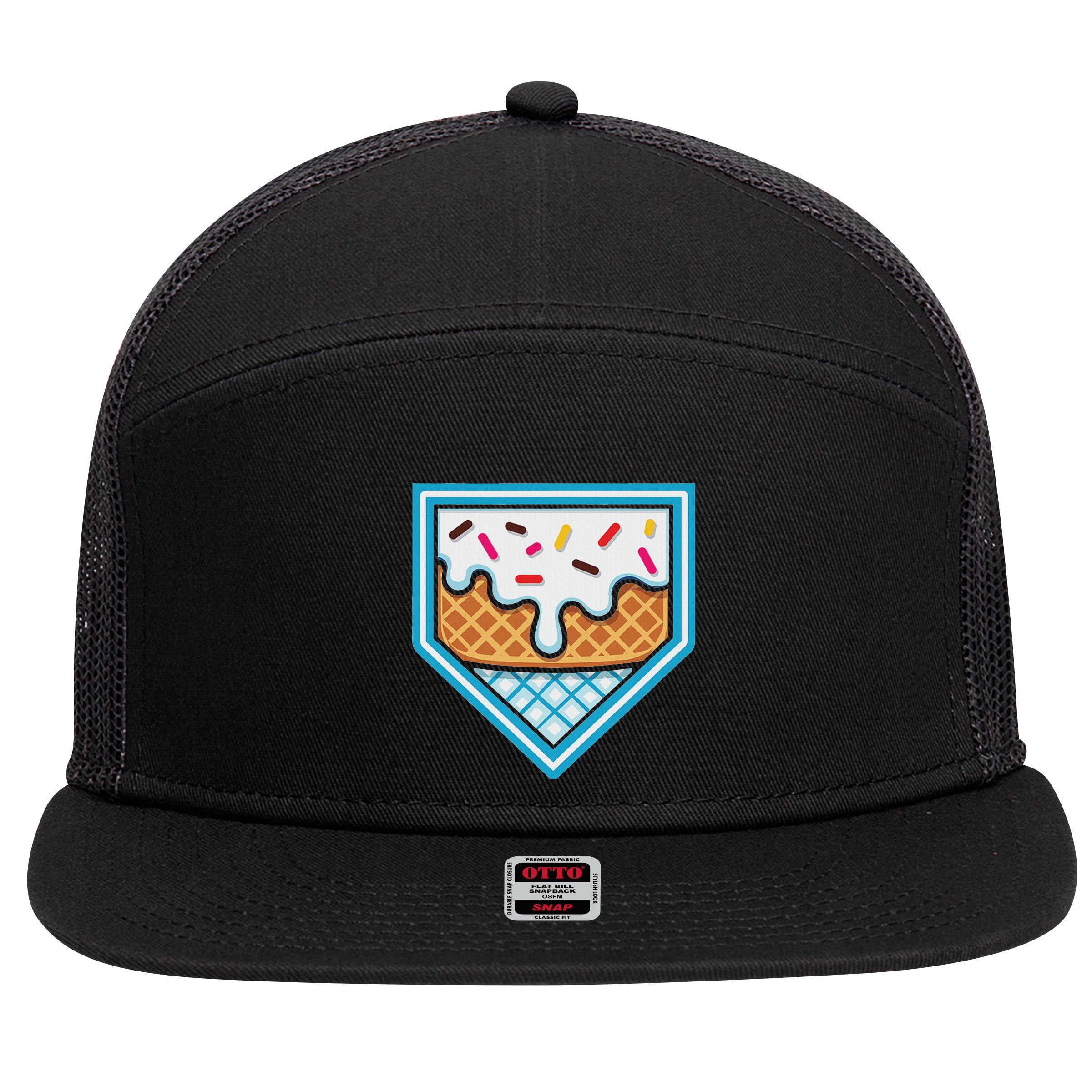 Funny Home Plate Drip Ice Cream Softball Baseball 7 Panel Mesh Trucker Snapback Hat