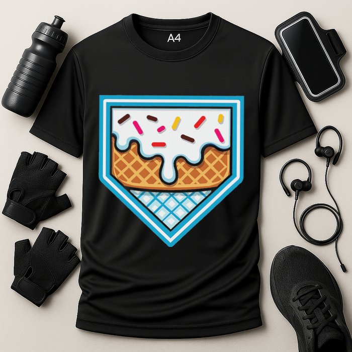 Funny Home Plate Drip Ice Cream Softball Baseball Cooling Performance Crew T-Shirt