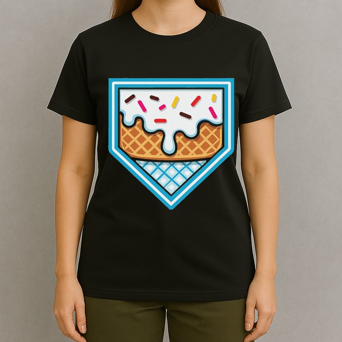 Funny Home Plate Drip Ice Cream Softball Baseball T-Shirt