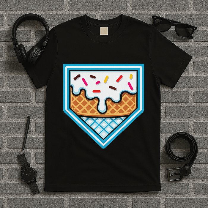 Funny Home Plate Drip Ice Cream Softball Baseball T-Shirt