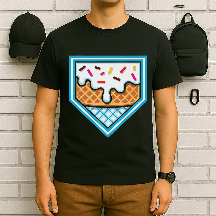 Funny Home Plate Drip Ice Cream Softball Baseball T-Shirt