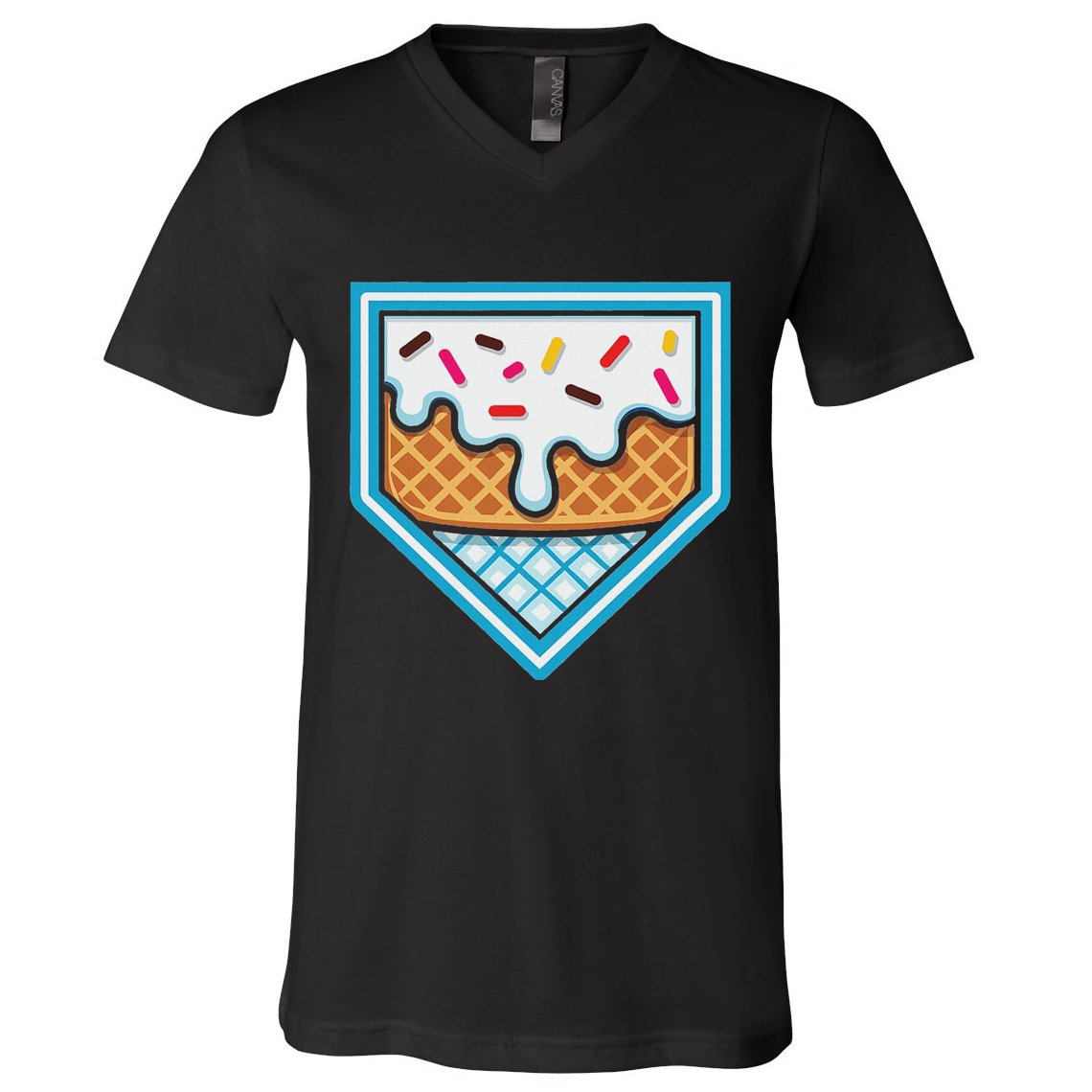 Funny Home Plate Drip Ice Cream Softball Baseball V-Neck T-Shirt