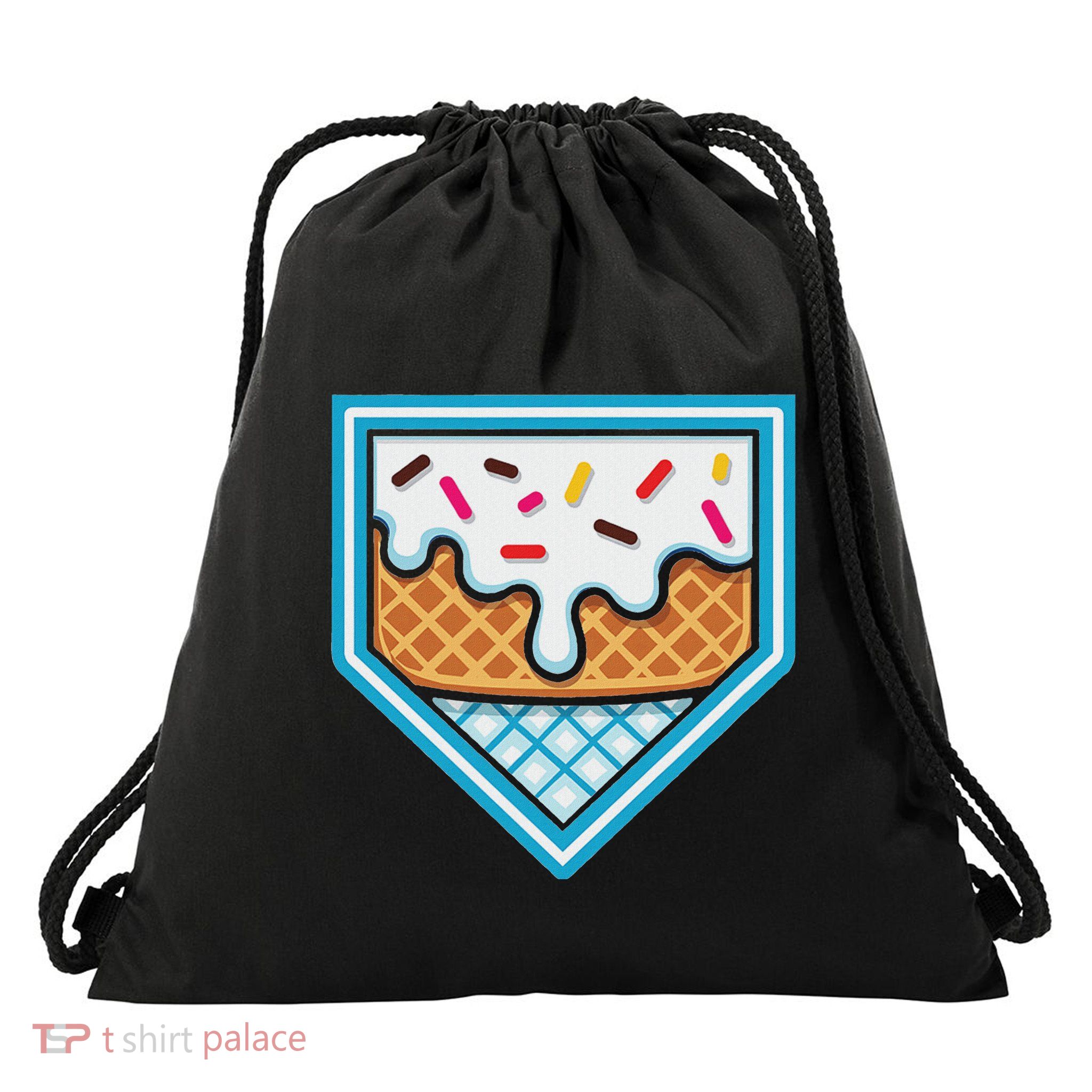 Funny Home Plate Drip Ice Cream Softball Baseball Drawstring Bag