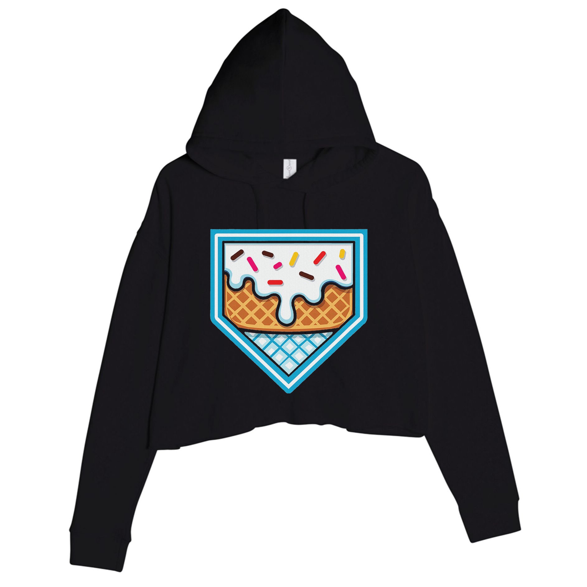 Funny Home Plate Drip Ice Cream Softball Baseball Crop Fleece Hoodie