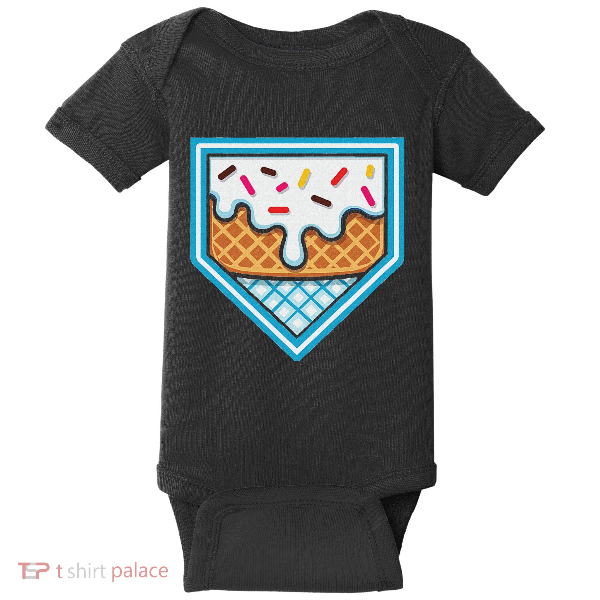 Funny Home Plate Drip Ice Cream Softball Baseball Baby Bodysuit
