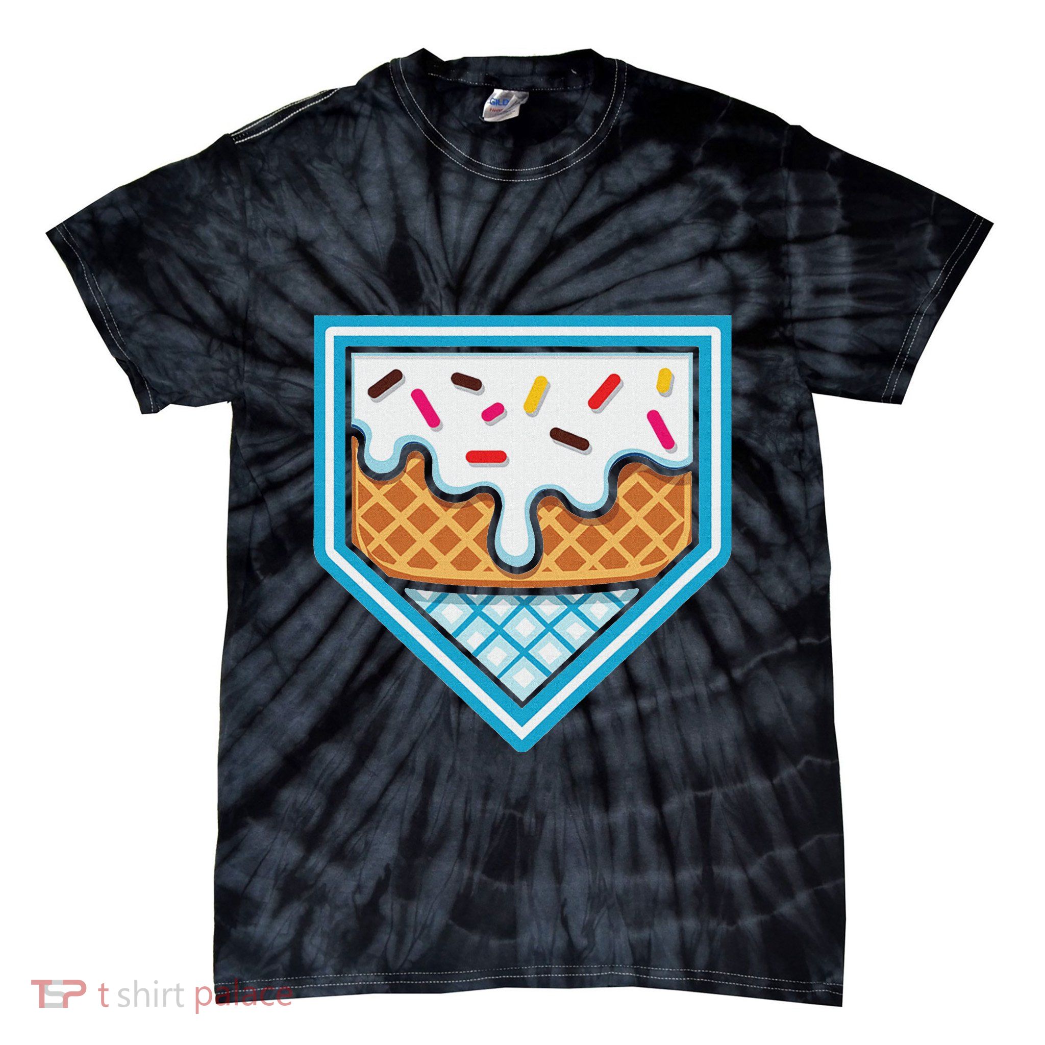 Funny Home Plate Drip Ice Cream Softball Baseball Tie-Dye T-Shirt