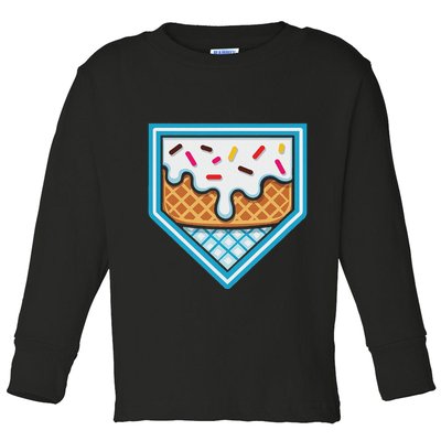 Funny Home Plate Drip Ice Cream Softball Baseball Toddler Long Sleeve Shirt
