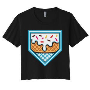 Funny Home Plate Drip Ice Cream Softball Baseball Women's Crop Top Tee