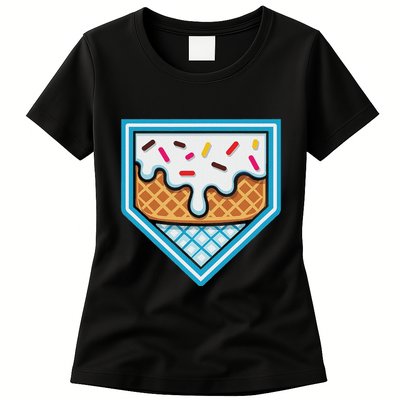 Funny Home Plate Drip Ice Cream Softball Baseball Womens T-Shirt