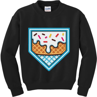 Funny Home Plate Drip Ice Cream Softball Baseball Kids Sweatshirt