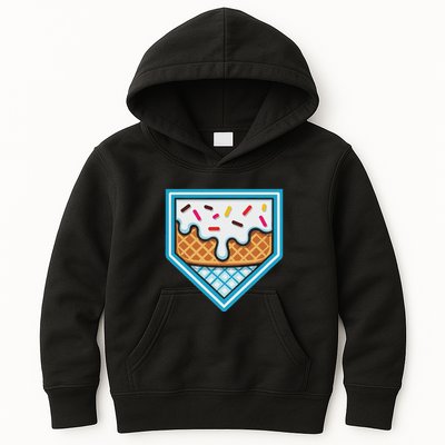 Funny Home Plate Drip Ice Cream Softball Baseball Kids Hoodie