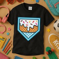 Funny Home Plate Drip Ice Cream Softball Baseball Kids T-Shirt