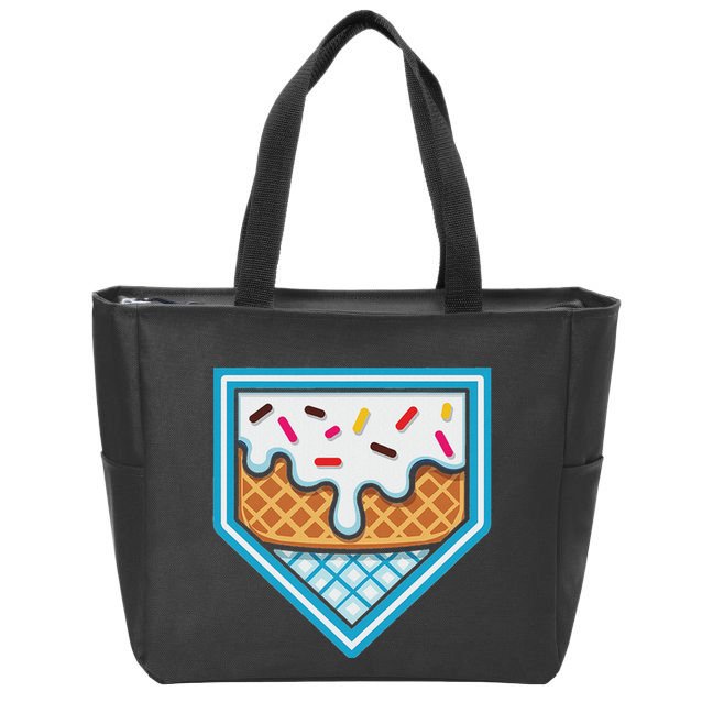 Funny Home Plate Drip Ice Cream Softball Baseball Zip Tote Bag