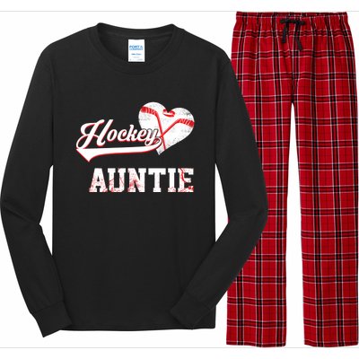 Family Hockey Player Funny Gift Hockey Auntie Cool Gift Long Sleeve Pajama Set